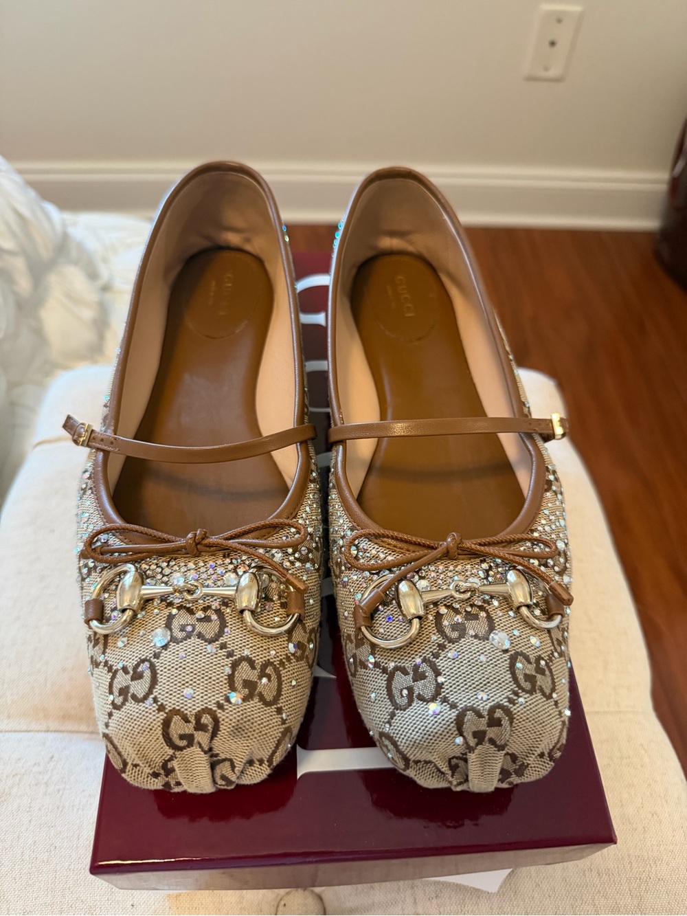 Gucci Horsebit Crystal Ballerina Flats